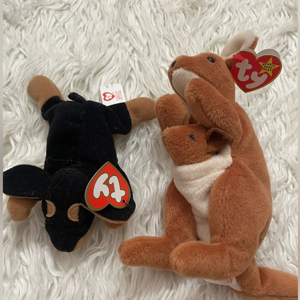 Ty Plush Kangaroo and Dog Duo - Brown and Black